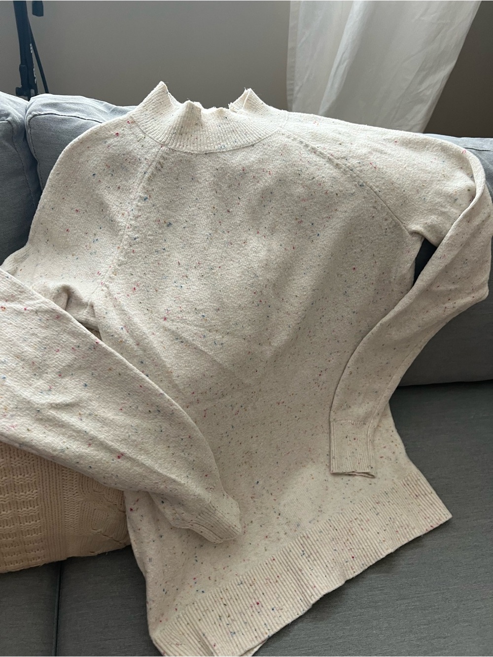 LOFT Cream Speckled Cowl-Neck Sweater